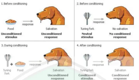 Gambar 2. 1 teori pembiasaan menurut Ivan Pavlov menggunakan Anjing 27 Menanamkan  kebiasaan  yang  baik  memang  tidak  mudah,  dan   kadang-kadang  makan  waktu  yang  lama
