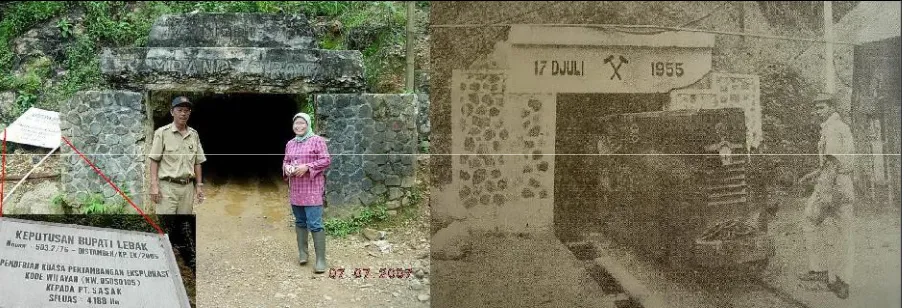Gambar 11. Penambangan emas di Cirotan, Lebak, Banten (kanan) saat tambang masih aktif(Prijono, 1968)