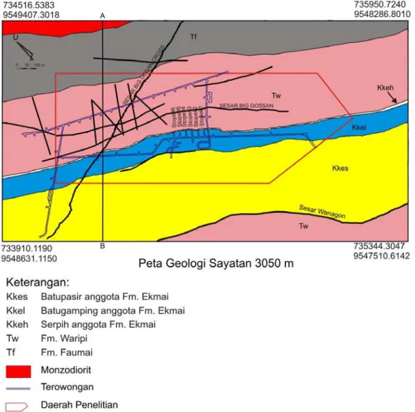 Gambar 8. Peta geologi sayatan 3050 m daerah Big Gossan (PTFI, 2006)