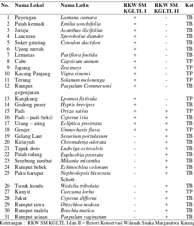 Tabel 4. Kelimpahan Jenis Tumbuhan Bawah dan Tanaman Pertanian di Lokasi Lahan Perkebunan Sawit