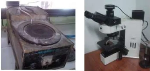 Gambar 3.6 Mesin grinding polishing dan mikroskop 