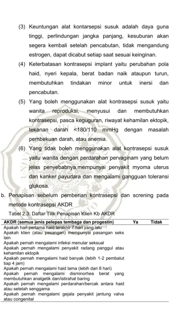 Tabel 2.3: Daftar Tilik Penapisan Klien Kb AKDR 