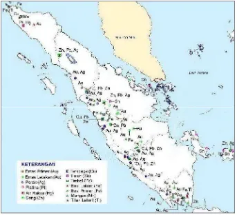Gambar 2. Peta busur metalogenik Sumatera (modifikasi dari Carlile dan Mitchell, 1994).