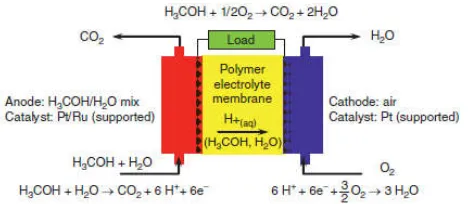 Gambar 2.2   Skema kerja Direct Methanol Fuel Cell (Hoogers, 