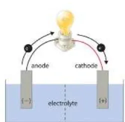 Gambar 2.1 Susunan komponen sel elektrokimia keempat komponen diatas terpenuhi dan tidak ada sumber elektron lain yang mempengaruhi arah arus listrik