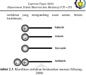 Gambar 2.3 . Klasifikasi surfaktan berdasarkan muatan (Alfaruqi, 