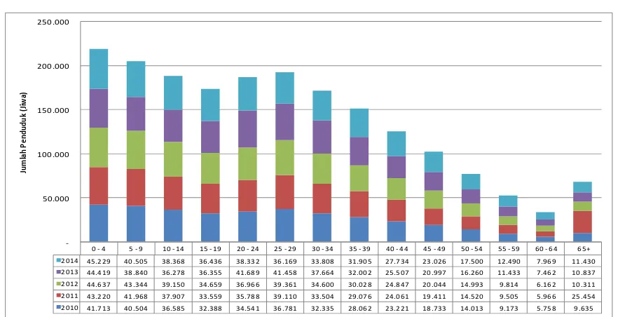 Gambar 2.5. Perkembangan Jumlah Penduduk Menurut Kelompok Umur Di Kabupaten Indragiri Hulu Tahun 2011 – 2014  