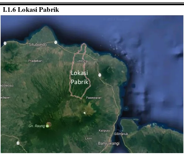 Gambar 1.1 Peta Lokasi Pabrik berada di daerah Asembagus, Situbondo Jawa Timur 
