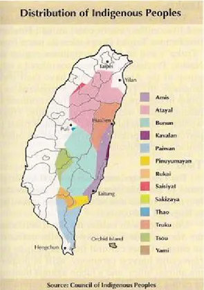Abb. 1: Verteilung der Indigenen Gruppen in Taiwan 