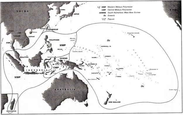 Abb. 2: Geographische Verteilung der Austronesischen Sprachgruppen 