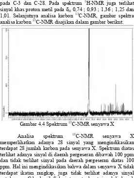 Gambar 4.4 Spektrum 13C-NMR senyawa X 