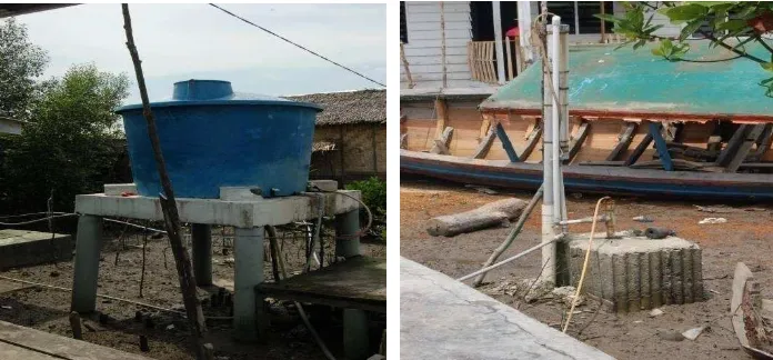 Gambar 2.4 Tempat penampungan air, kiri dan Sumur Bor, kanan   di Kampung Nelayan Seberang  