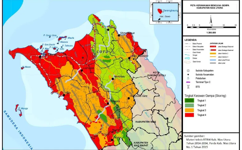 Gambar 4. 2. Peta Kawasan Rawan Bencana Gempa Bumi di Kabupaten Nias Utara 