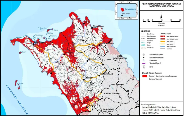 Gambar 4. 3. Peta Kawasan Rawan Tsunami di Kabupaten Nias Utara 