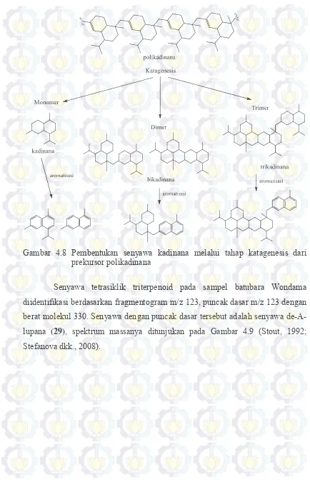 Gambar 4.8 Pembentukan senyawa kadinana melalui tahap katagenesis dari 