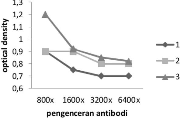 Gambar 1.  Respon aktifitas antibodi-anti AFB 1 (nilai OD) pada berbagai pengenceran    Figure 1
