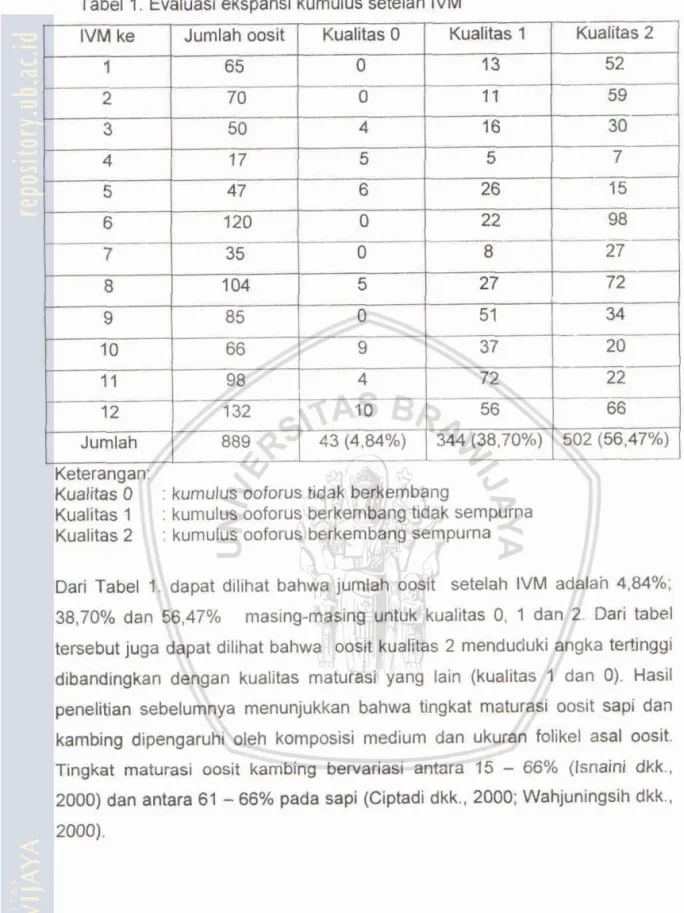 Tabel I.  Evaluasi ekspansi kumulus setelah  IVM 