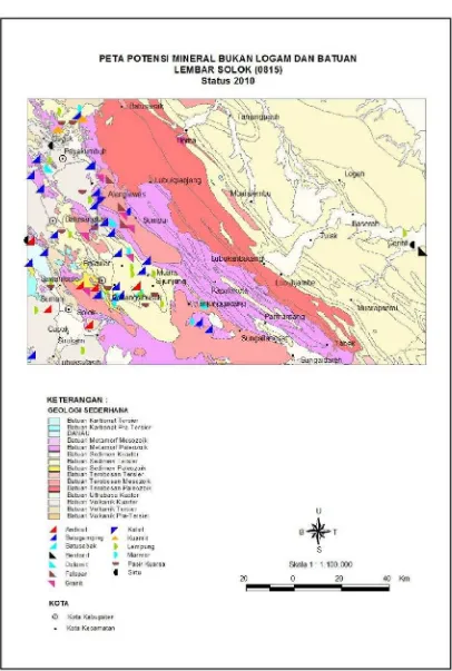 Gambar 9. Peta metadata potensi mineral bukan logam dan batuan lembar solok (0815)
