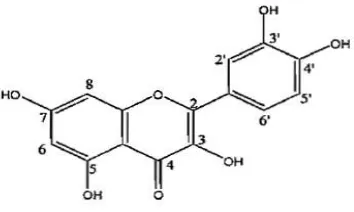 Gambar 2.5 Struktur Kimia Kuersetin (Herowati, R. 2008) 