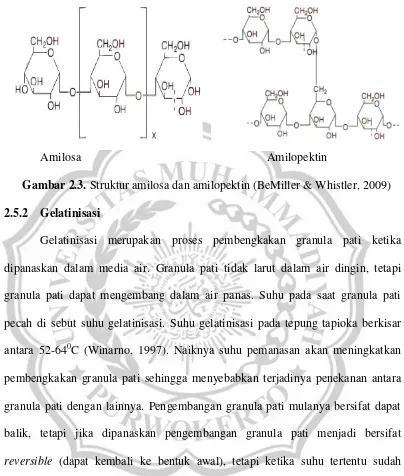 Gambar 2.3. Struktur amilosa dan amilopektin (BeMiller & Whistler, 2009) 