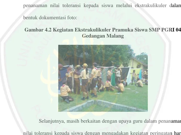 Gambar 4.2 Kegiatan Ekstrakulikuler Pramuka Siswa SMP PGRI 04  Gedangan Malang 