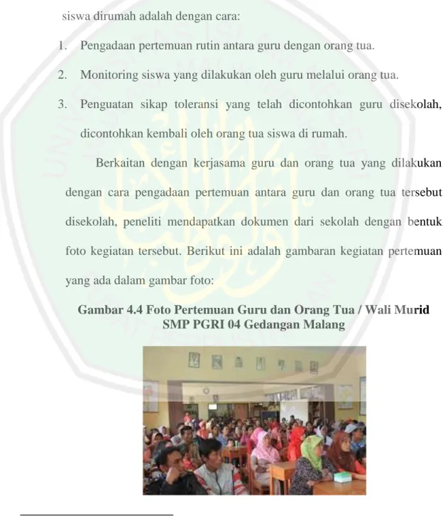 Gambar 4.4 Foto Pertemuan Guru dan Orang Tua / Wali Murid  SMP PGRI 04 Gedangan Malang 