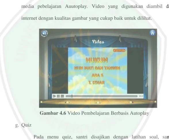 Gambar 4.6 Video Pembelajaran Berbasis Autoplay  g.  Quiz 