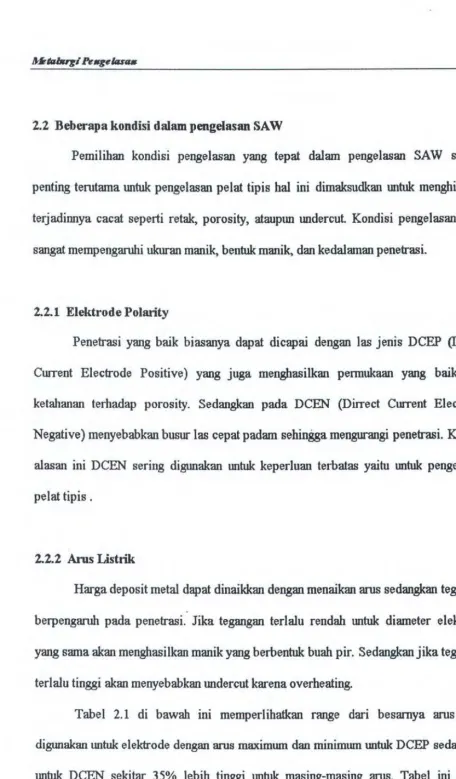 Tabel 2.1 di bawah ini memperlihatkan range dari besamya arus yang 