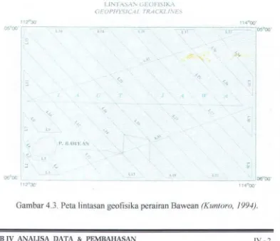 Gambar 4.3. Peta lintasan geofisika perairan Bawean (Kuntoro, 1994). 