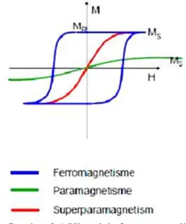 Gambar 2.1 Histerisis ferromagnetik,  paramagnetik, dan superparamagnetik 