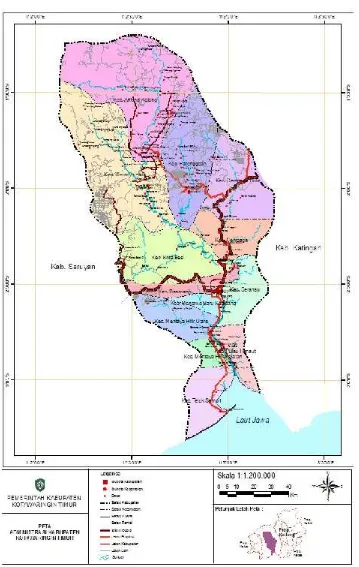 Gambar 2.1 Peta Administrasi Wilayah Kabupaten Kotawaringin TimurSumber: RTRW Kabupaten Kotawaringin Timur