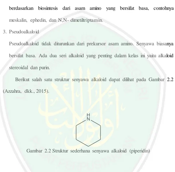 Gambar  2.2 Struktur  sederhana  senyawa  alkaloid  (piperidin) 