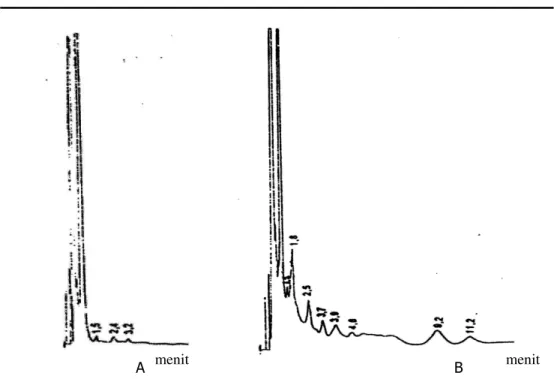 Gambar 2.5.A. Kromatogram dari fraksi 5 (  hasil pemurnian  kromatografi  kolom  silika  gel)  tanpa  irradiasi  (  0  Gy  )