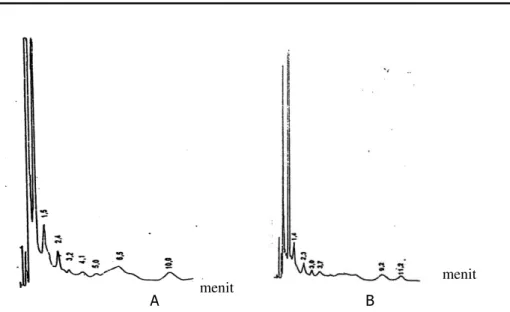 Gambar 2.3.A. Kromatogram dari fraksi 3 (  hasil pemurnian  kromatografi  kolom  silika  gel)  tanpa  irradiasi  (  0  Gy  )