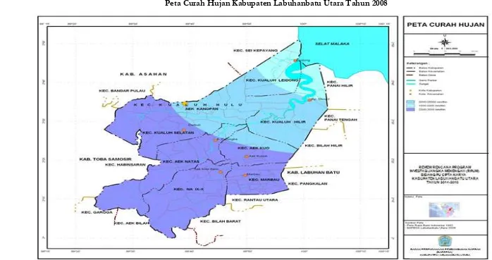 Gambar 2.3 Peta Curah Hujan Kabupaten Labuhanbatu Utara Tahun 2008 