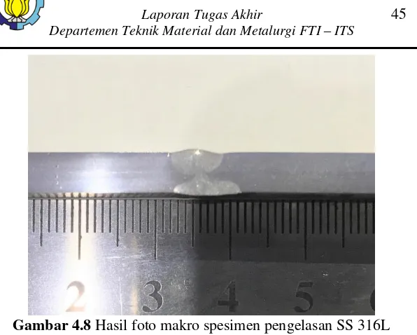 Gambar 4.9  Hasil foto makro spesimen pengelasan SS 316L 