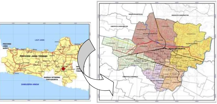 Gambar 2.1. Peta Kedudukan Kota Surakarta di Wilayah Jawa Tengah 