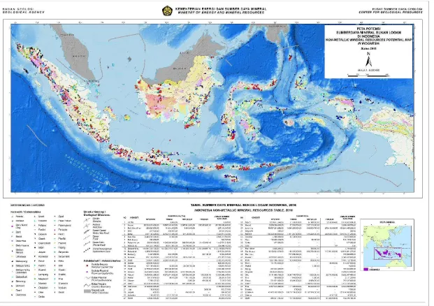 Gambar 6. Peta Potensi Sumber Daya Mineral Bukan Logam dan Batuan Indonesia, Status 2016 