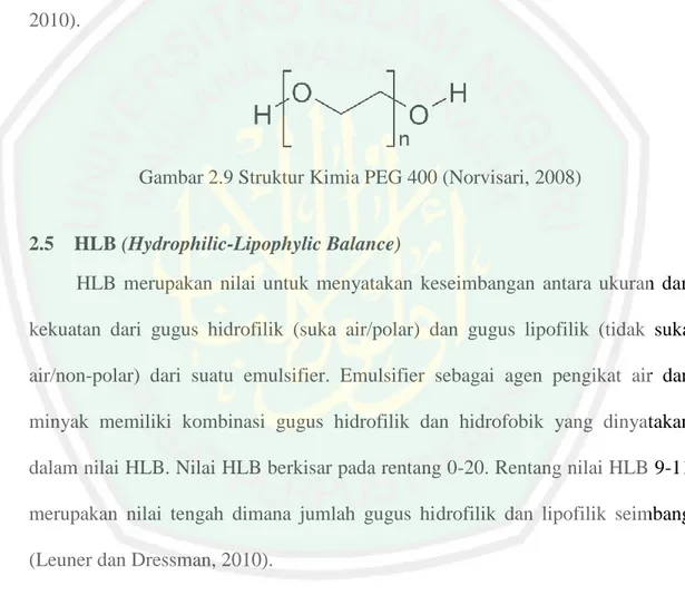 Gambar 2.9 Struktur Kimia PEG 400 (Norvisari, 2008) 