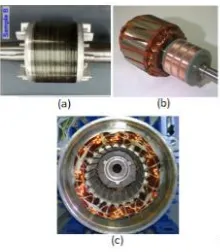 Gambar 0.1 (a) rotor sangkar, (b) rotor belit, (c) stator [4] 