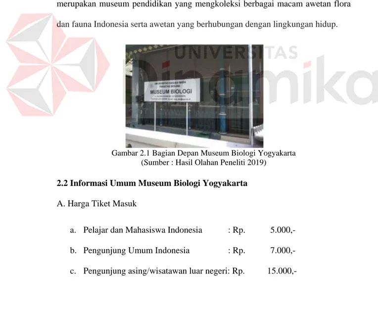 Gambar 2.1 Bagian Depan Museum Biologi Yogyakarta  (Sumber : Hasil Olahan Peneliti 2019) 