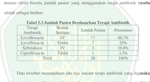 Tabel 5.3 Jumlah Pasien Berdasarkan Terapi Antibiotik  Terapi 