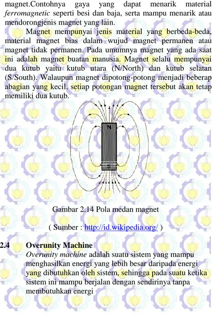 Gambar 2.14 Pola medan magnet               ( Sumber : http://id.wikipedia.org/ )  2.4  Overunity Machine 