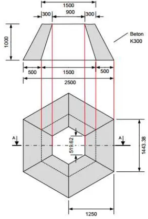 Gambar 3.2. Dimensi model terumbu buatan bentuk heksagonal