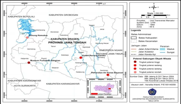 Gambar 1 Peta Potensi Gabungan Obyek Wisata di Kabupaten Sragen 