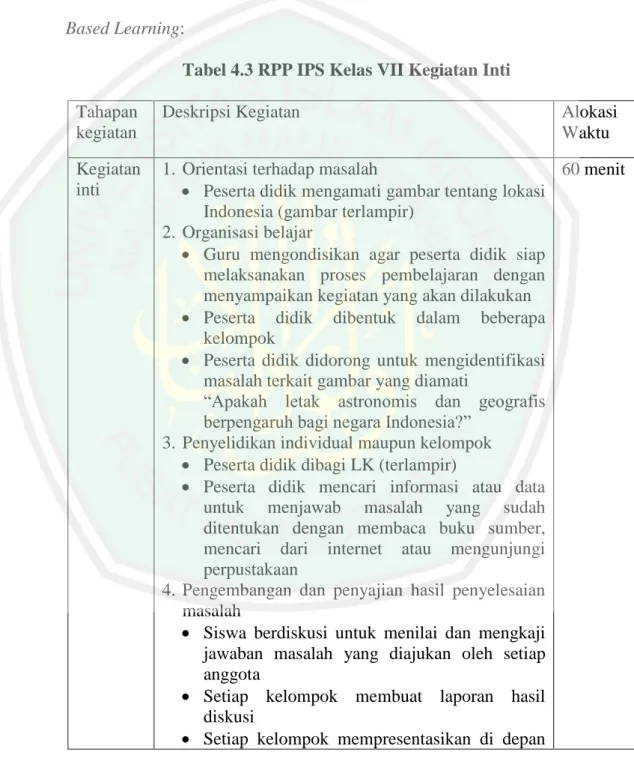 Tabel 4.3 RPP IPS Kelas VII Kegiatan Inti  Tahapan 