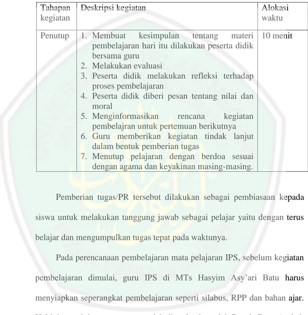 Tabel 4.4 RPP IPS Kelas VII Kegiatan Penutup  Tahapan 