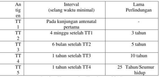 Tabel 5 selang waktu pemberian imunisasi Tetanus Toxoid  An