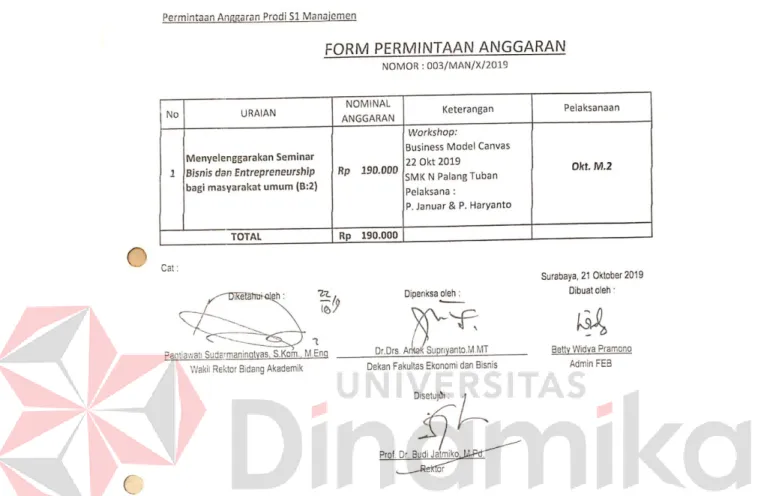 Gambar 4.5 Scan form permintaan anggaran dari Fakultas 