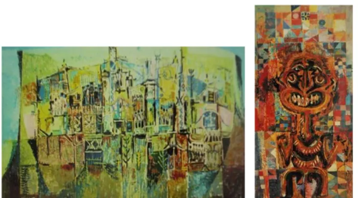 Gambar 19 Abas Alibasyah, Pemandangan Kota, 1960, cat minyak di atas kanvas  Gambar 20 Abas Alibasyah, Menyapa Waktu, 1965, cat minyak di atas kanvas 